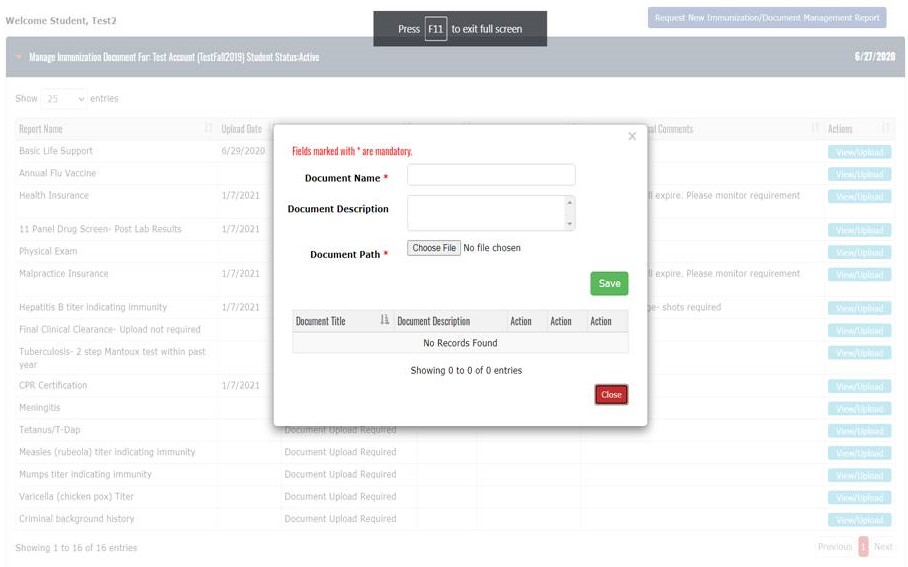 student immunization, student immunization and document management, student background checks